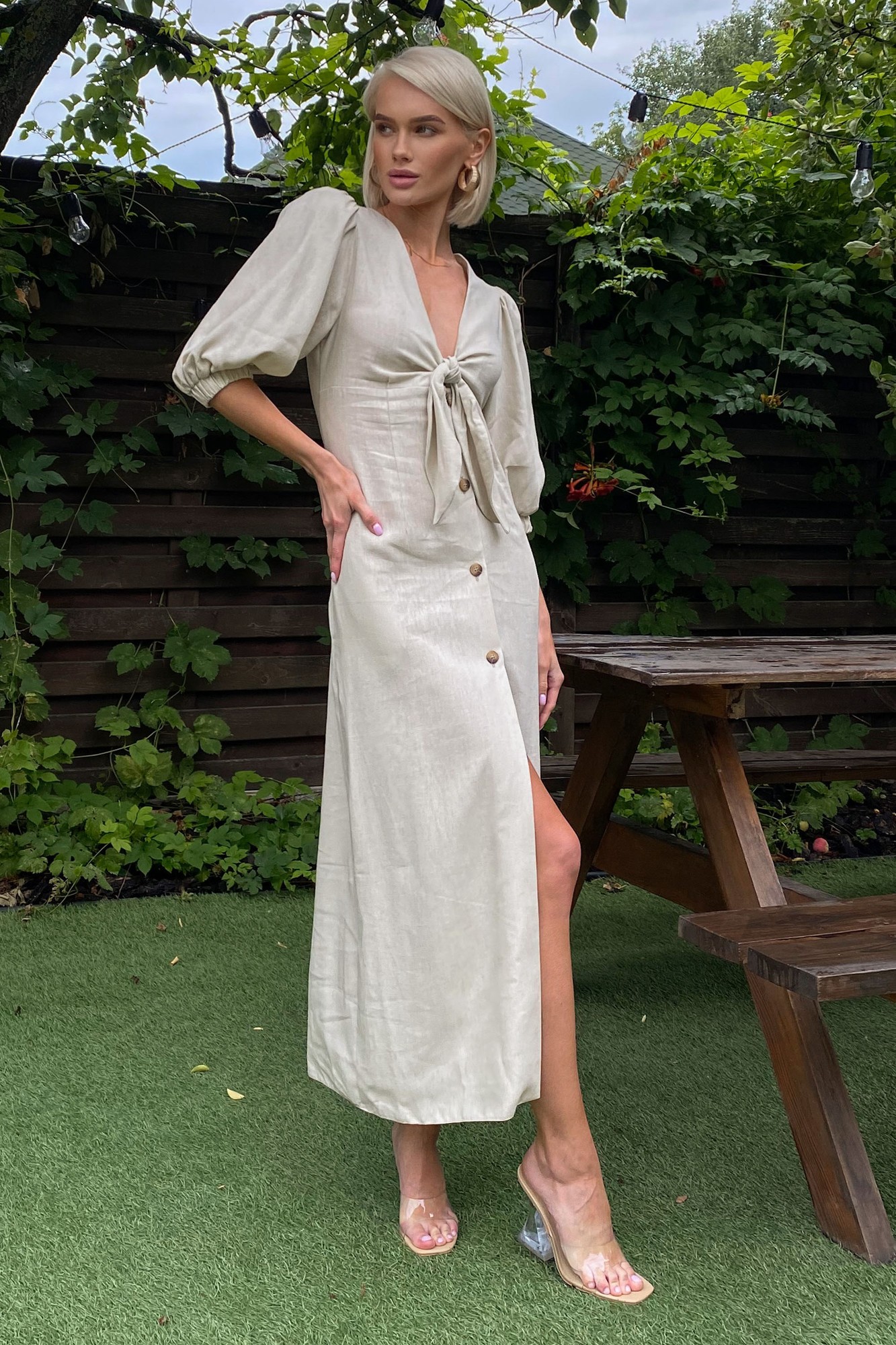 Summer dress made of linen Claire in beige color