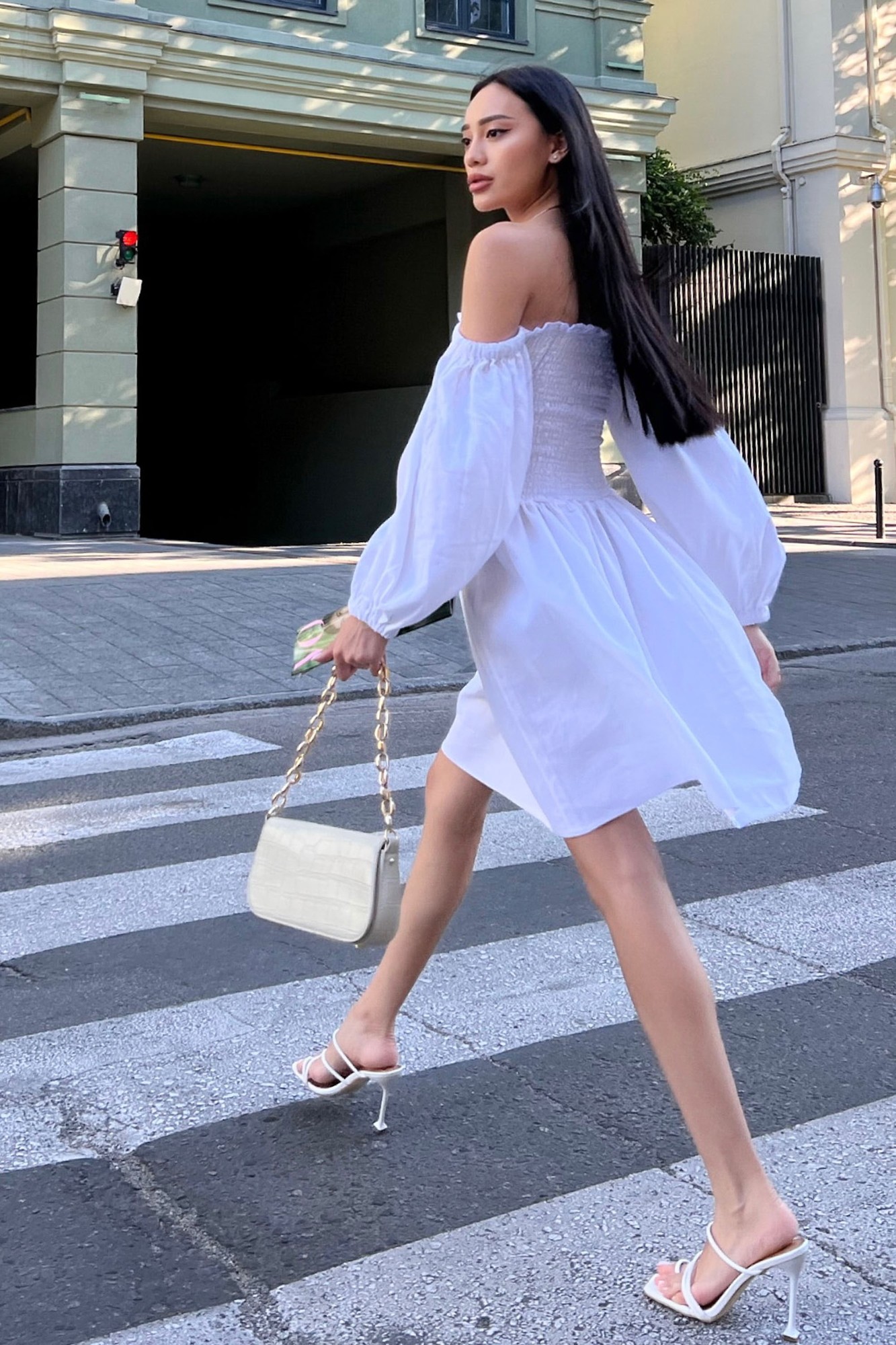 Ilona linen summer dress in white color
