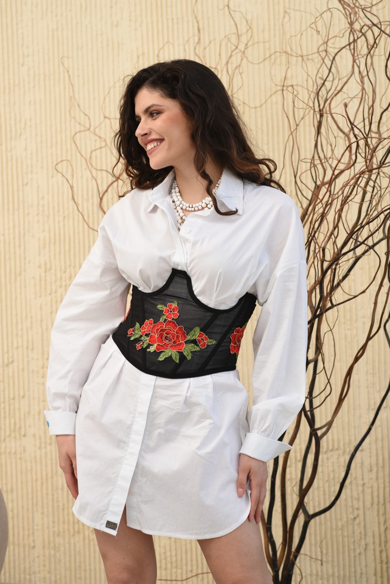 Shirt with embroidery corset