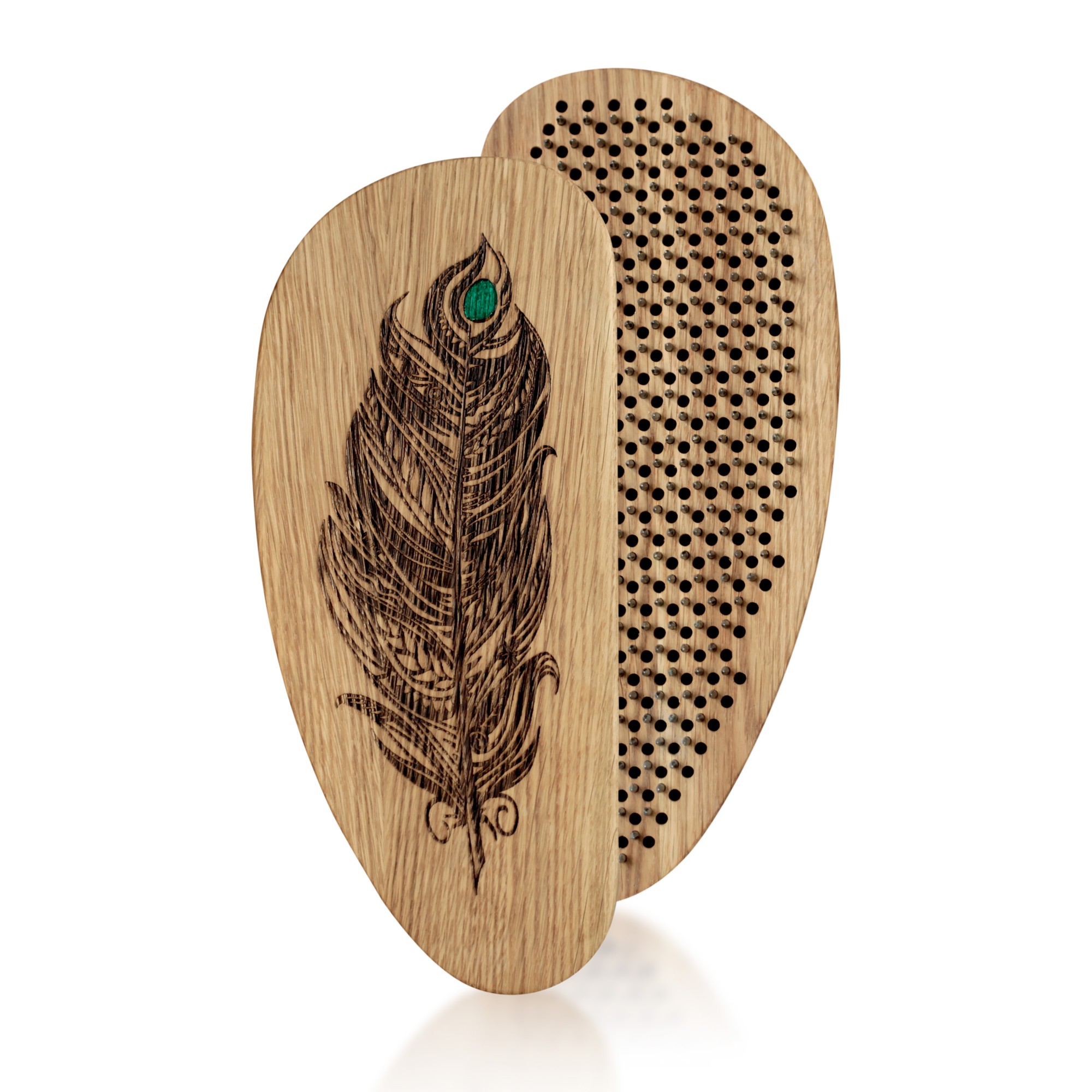 Sadhu Board from 100% Oak Wood for Yoga Meditation, step 10mm, Emerald Feather