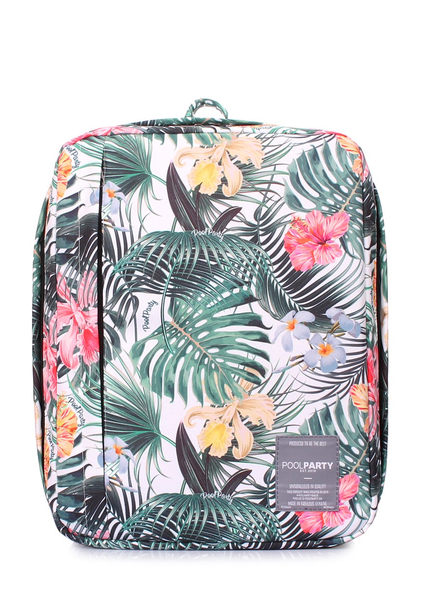 The backpack for carry-on luggage POOLPARTY Airport airport-tropic 40 x 30 x 20 cm Wizz Air with a tropical print