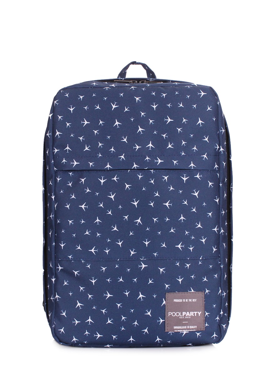 The backpack for carry-on luggage POOLPARTY Hub hub-planes-darkblue 40 x 25 x 20 cm Ryanair / Wizz Air with airplanes