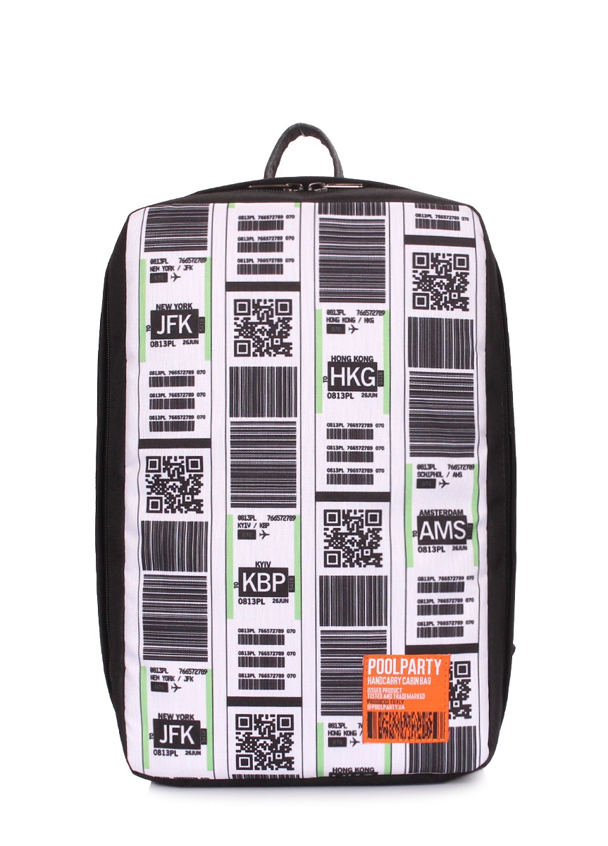 The backpack for carry-on luggage POOLPARTY Hub hub-checkintag 40 x 25 x 20 cm Ryanair / Wizz Air black and white