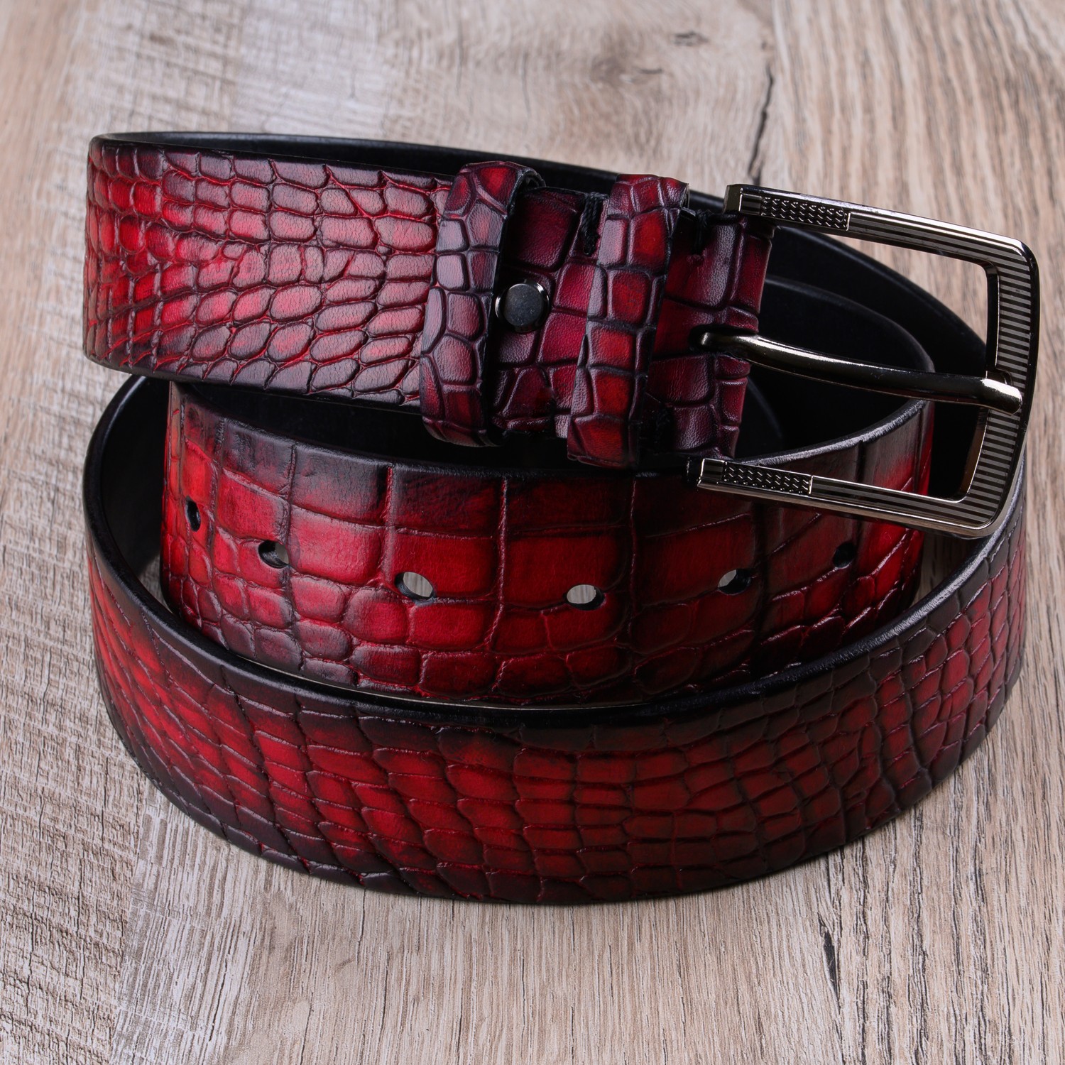 Gradient Croco Genuine Calfskin Belt | Red