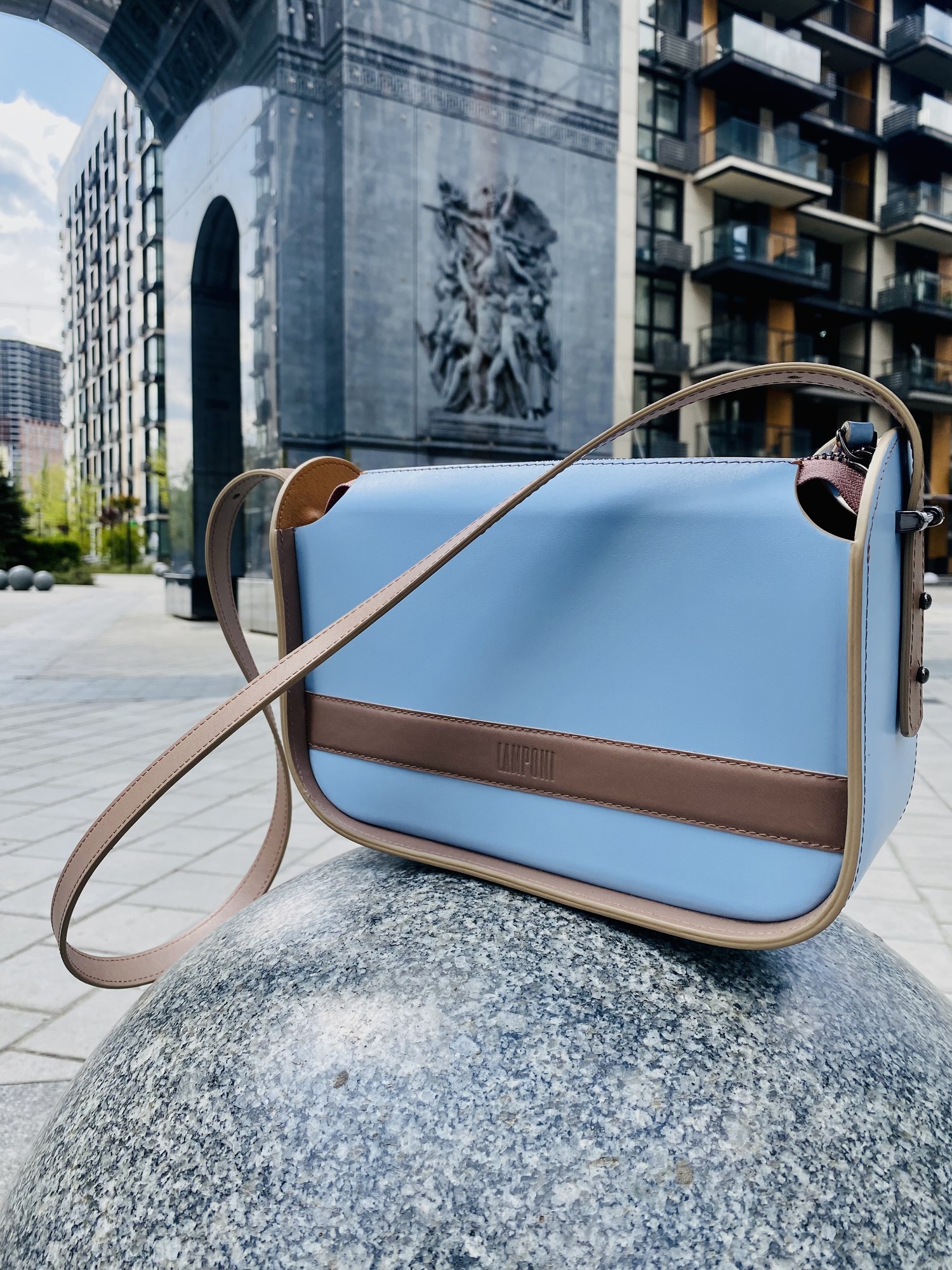 Blue leather crossbody bag for woman, Blue leather purse, Blue stylish leather handbag, Lamponi Aurora blue