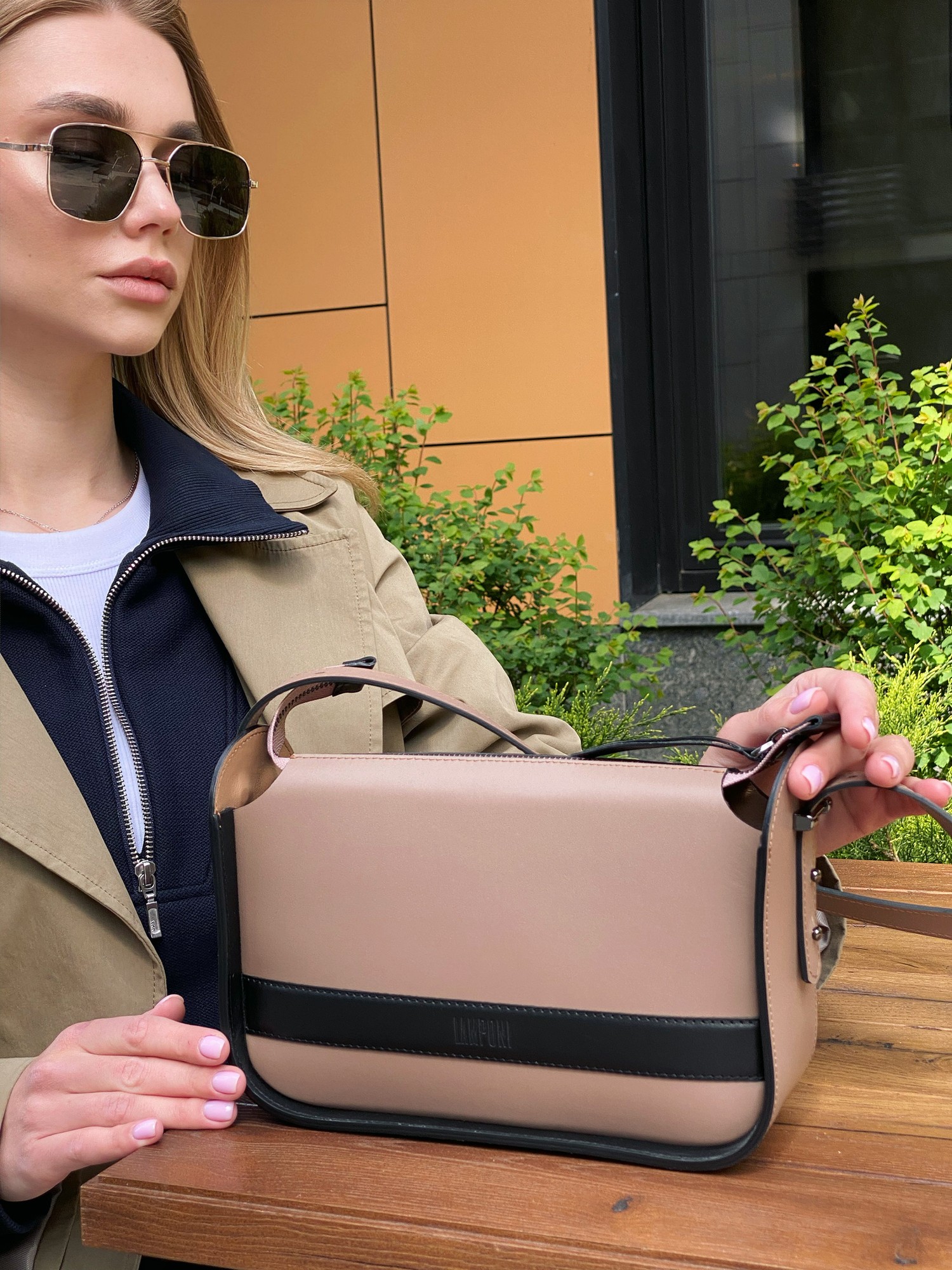 Beige leather crossbody bag for woman, Beige leather purse, Beige stylish leather handbag, Lamponi Aurora beige