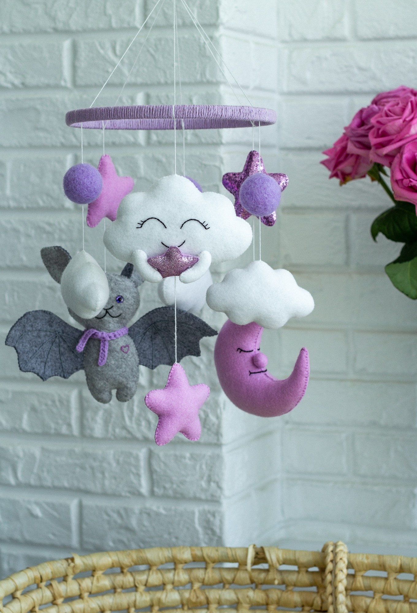 Musical baby mobile with bracket, Bat Baby mobile