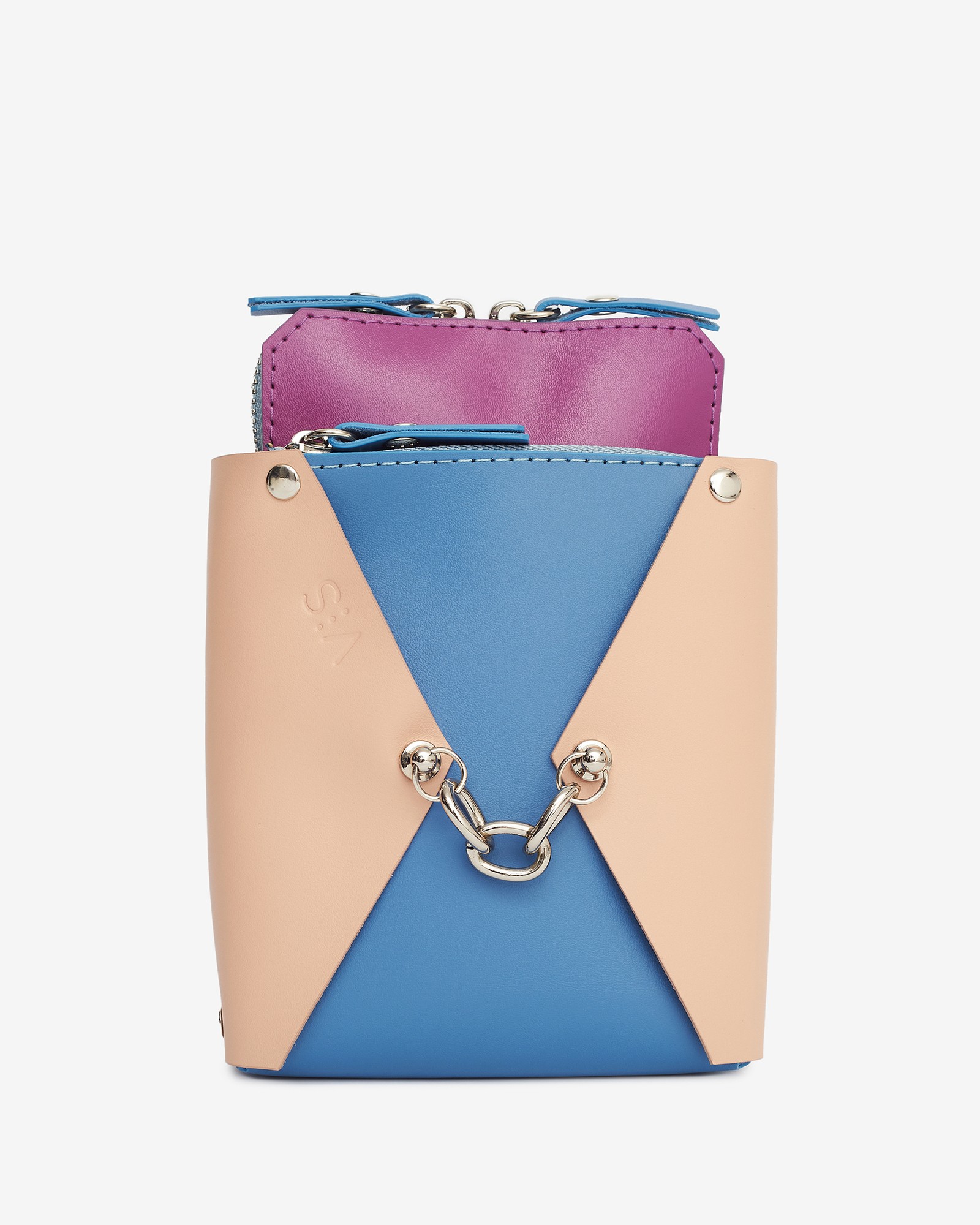 Talia leather bag in blue, pink and purple color