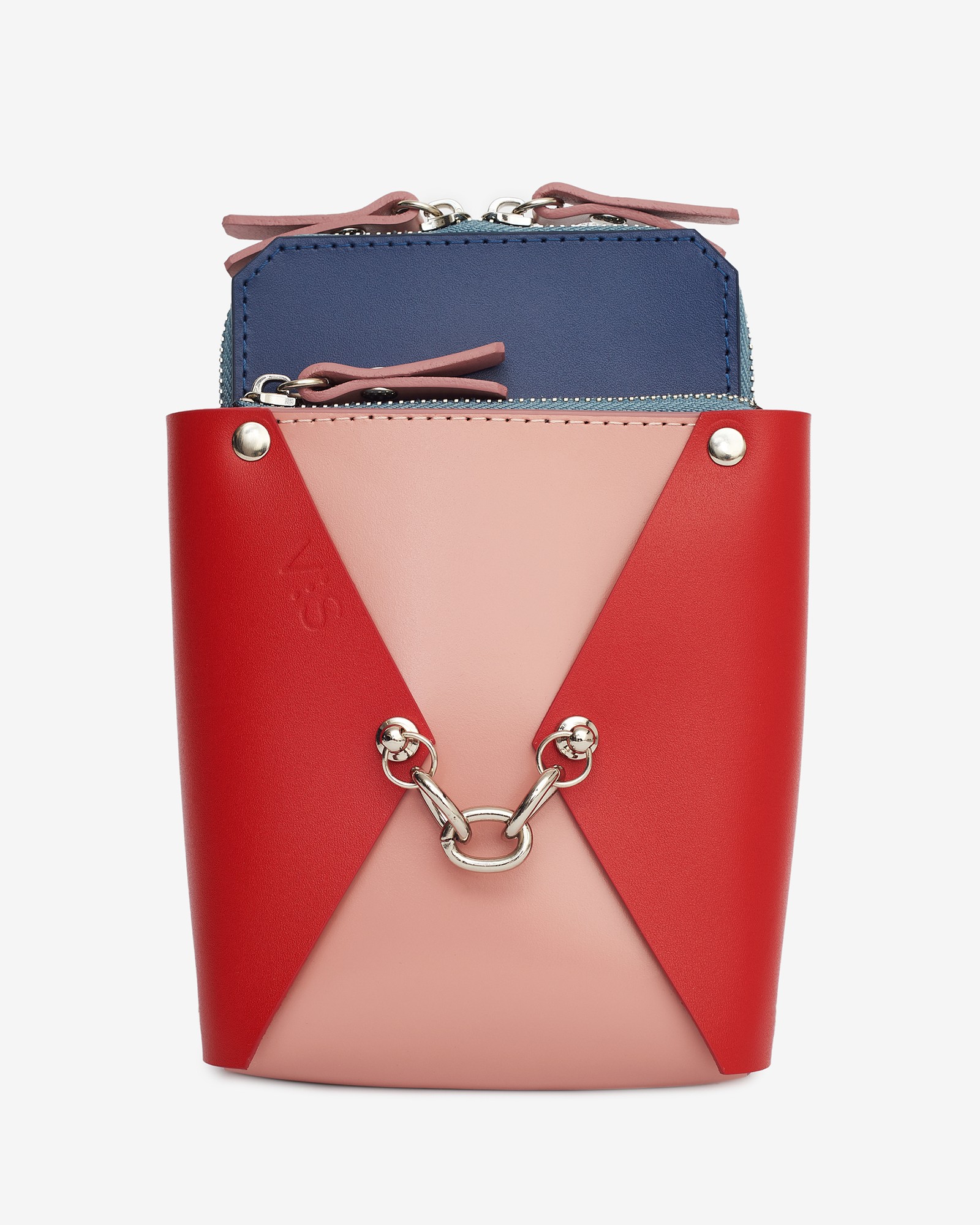 Talia leather bag in blue, red and pink color