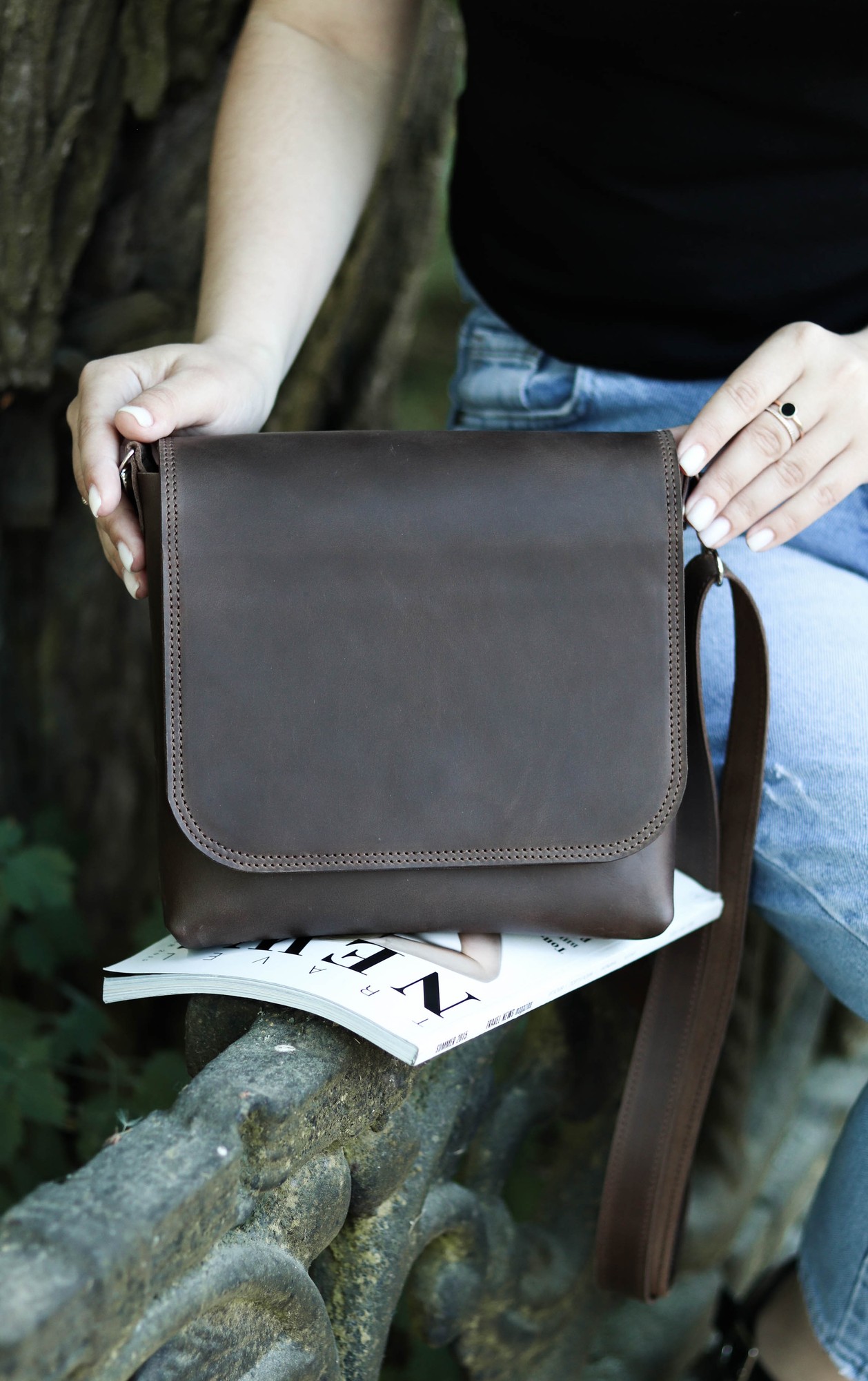 Leather crossbody bag for women / Shoulder side purse / Brown - 1038