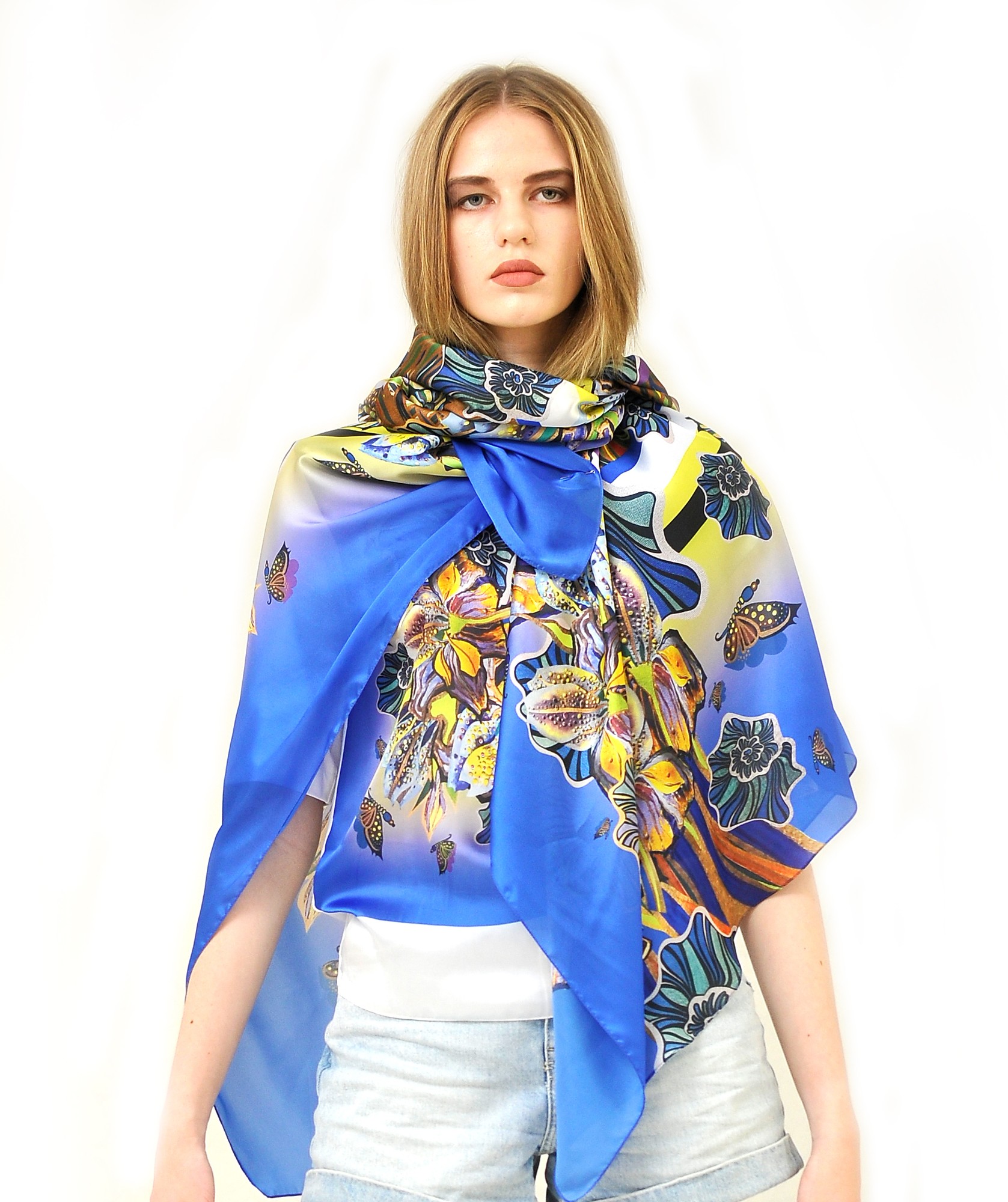 Yellow -Blue scarves Ukrainian spring size 145/145