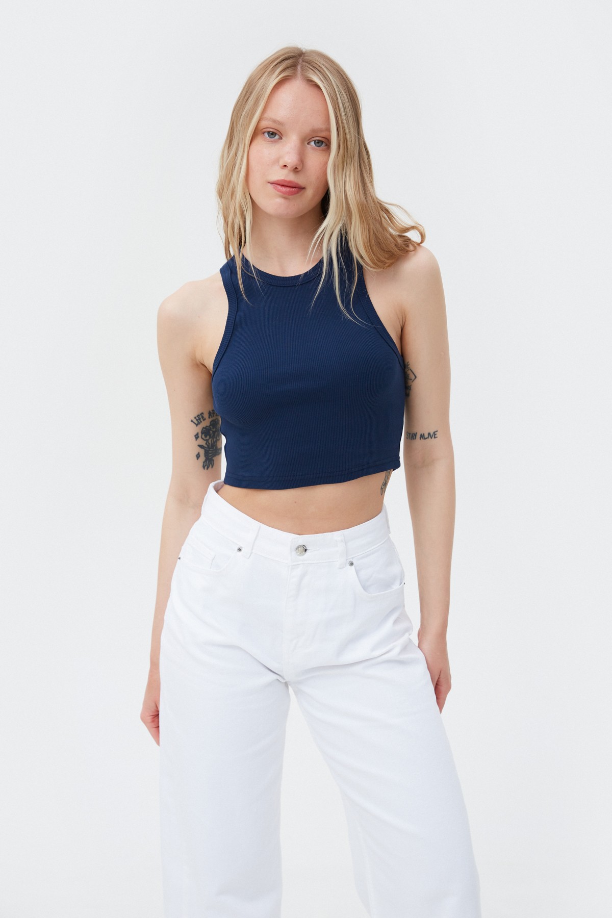 Navy blue cotton crop top with an oval neckline - 38000 from Must Have ...