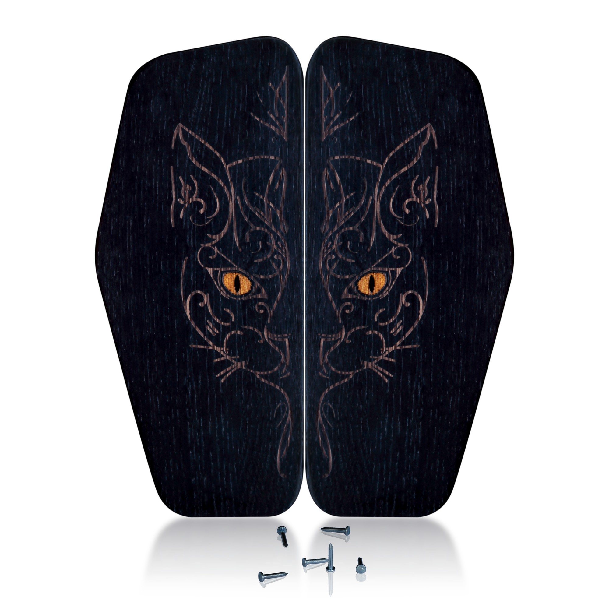 Oh! SADHU Board for Yoga from Natural Oak, Black Cat with Realistic Eyes