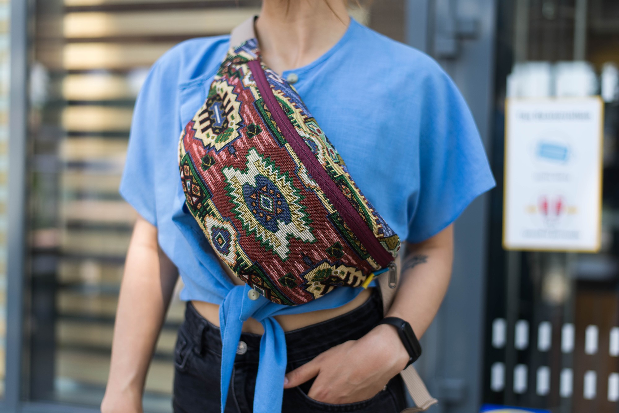 Women's bag/crossbody "citra red" handmade banana chest bag. 39693