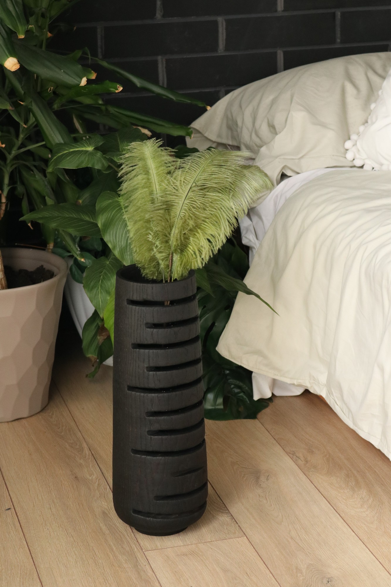 Tall black vase flower vase, wooden unique decor 40033 from