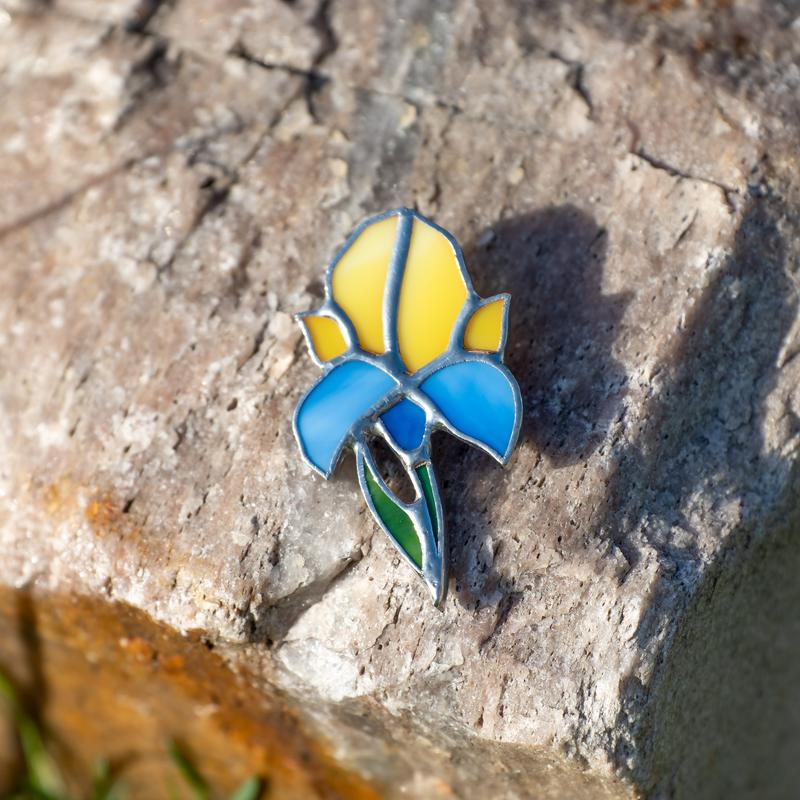 Iris stained glass brooch