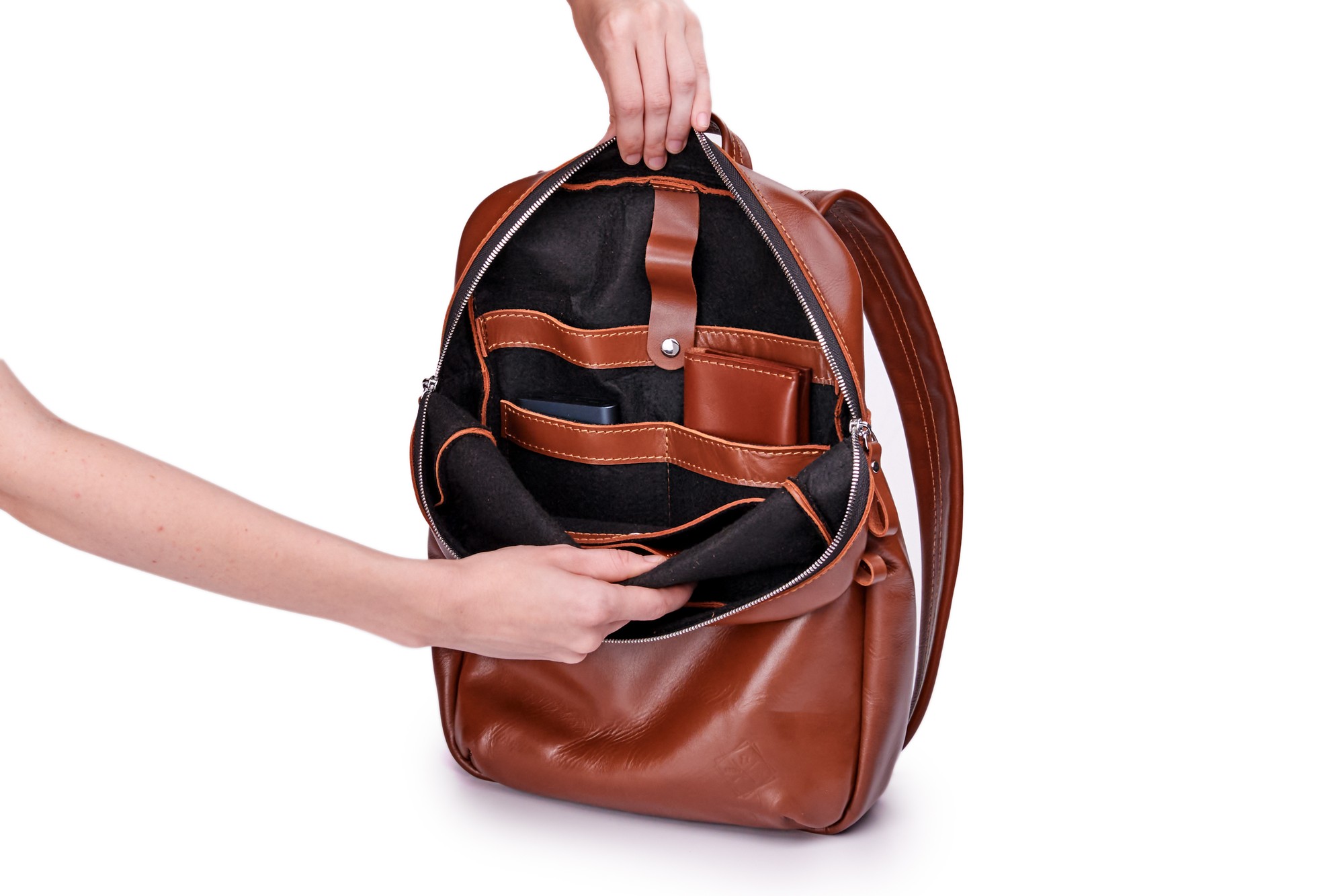 Cognac Brown Real Leather Backpack Real Leather 