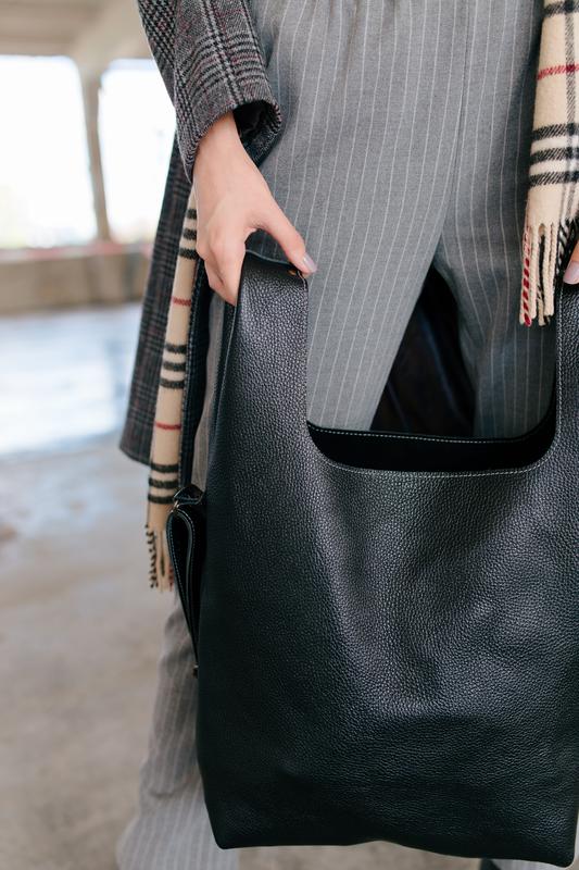 Elegant real leather handbag, soft shopper bag for women