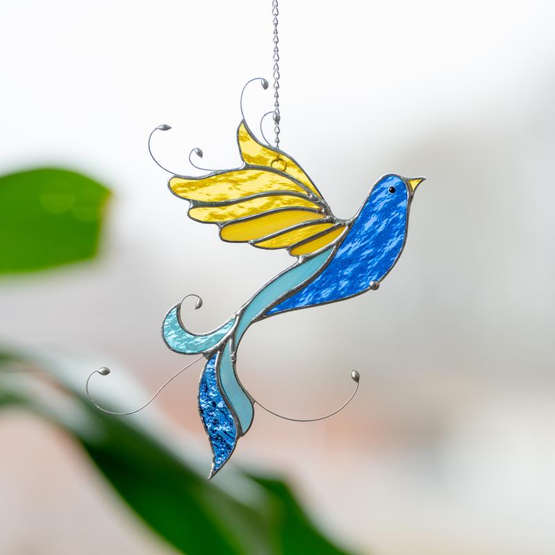 Ukrainian bird stained glass suncatcher