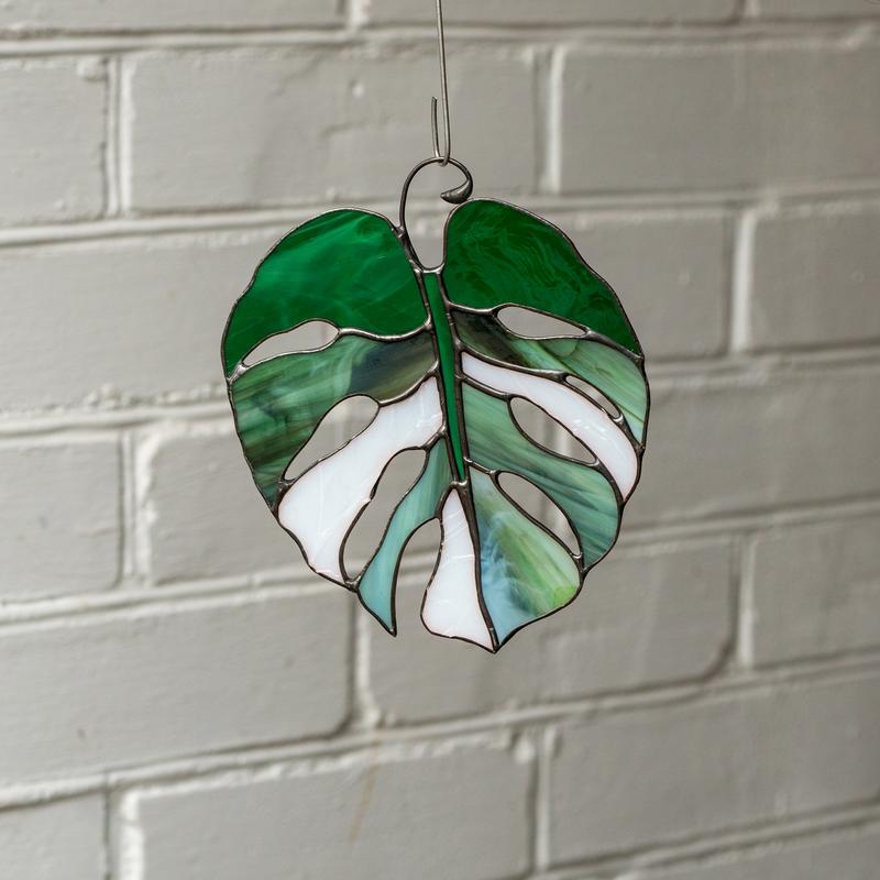 Variegated monstera stained glass suncatcher