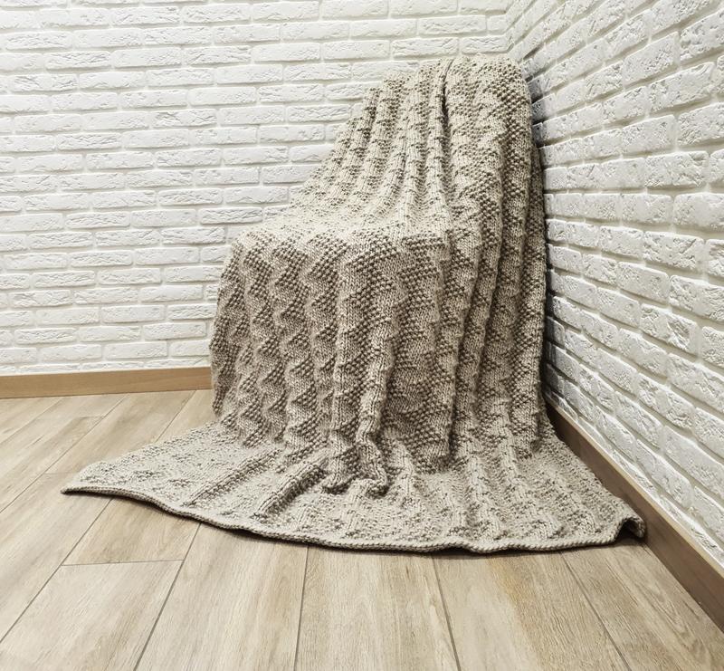 Wool blanket beige knit throw merino pure wool roving yarn