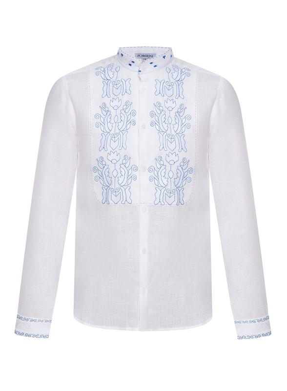 "sich" white shirt with blue embroidery