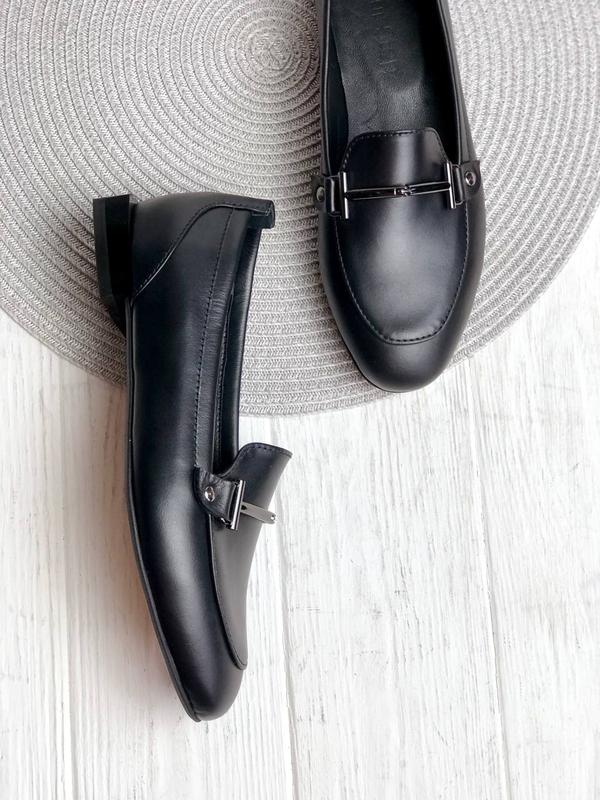 Black leather loafers with fittings made in ukraine