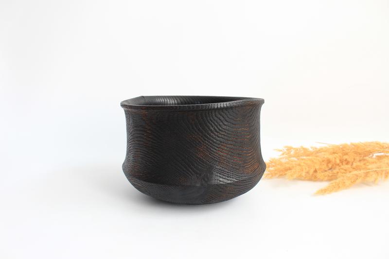 fruit bowl, Ukrainian wooden vase hand create, rustic black dish, eco dinnerware