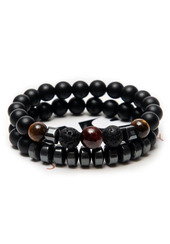 Shungite, garnet, lava, tigers eye, hematite double bracelet moderation ...