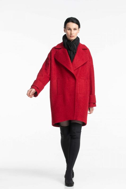 Red bouclé cocoon coat above the knee 500168 aLOT