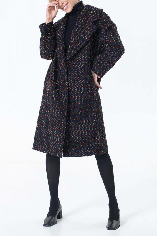 Black bouclé coat with colored thread 500286 aLOT