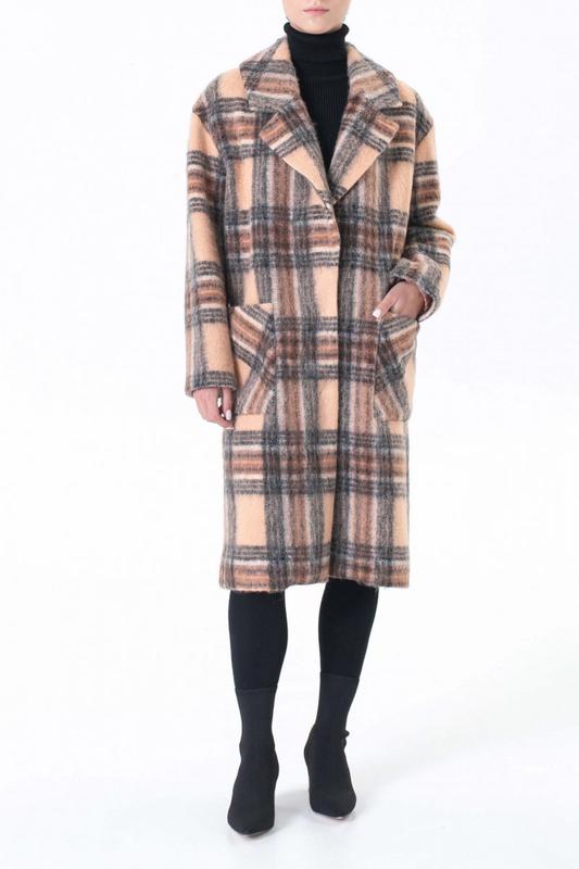 Wool brown plaid coat 500242 aLOT