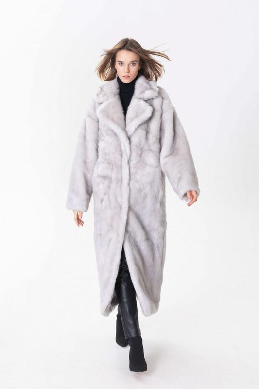 Long gray eco-fur coat 500233 aLOT