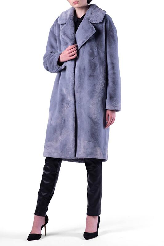 Long pale blue eco fur coat 500223 aLOT