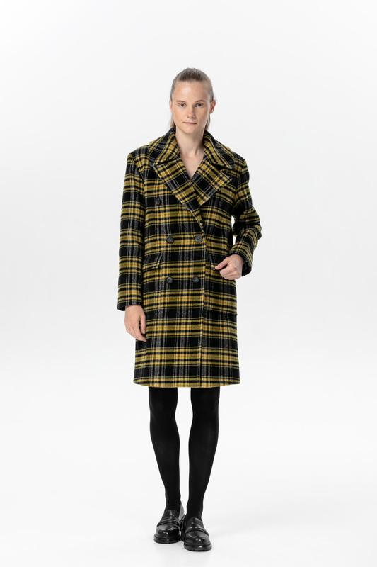 Double-breasted yellow plaid coat to the knee 500342 aLOT
