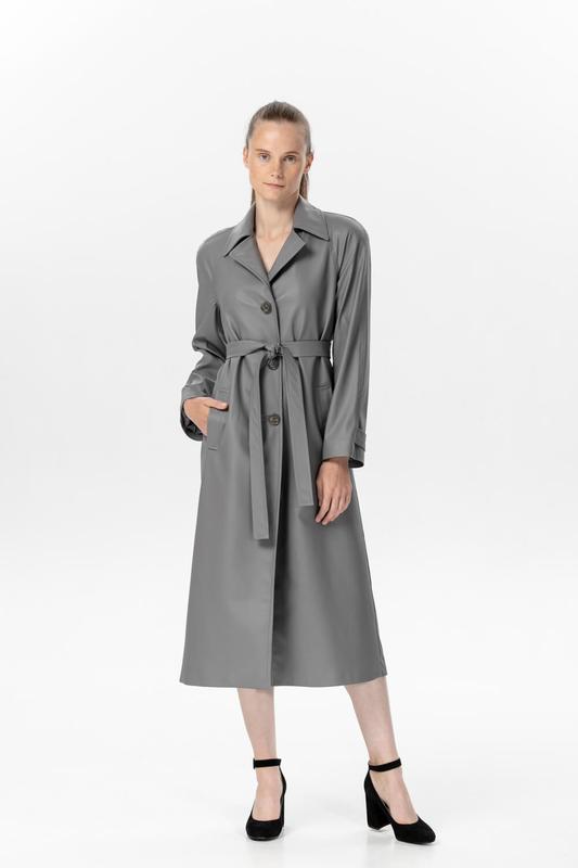 Single-breasted gray eco-leather trench 500332 aLOT