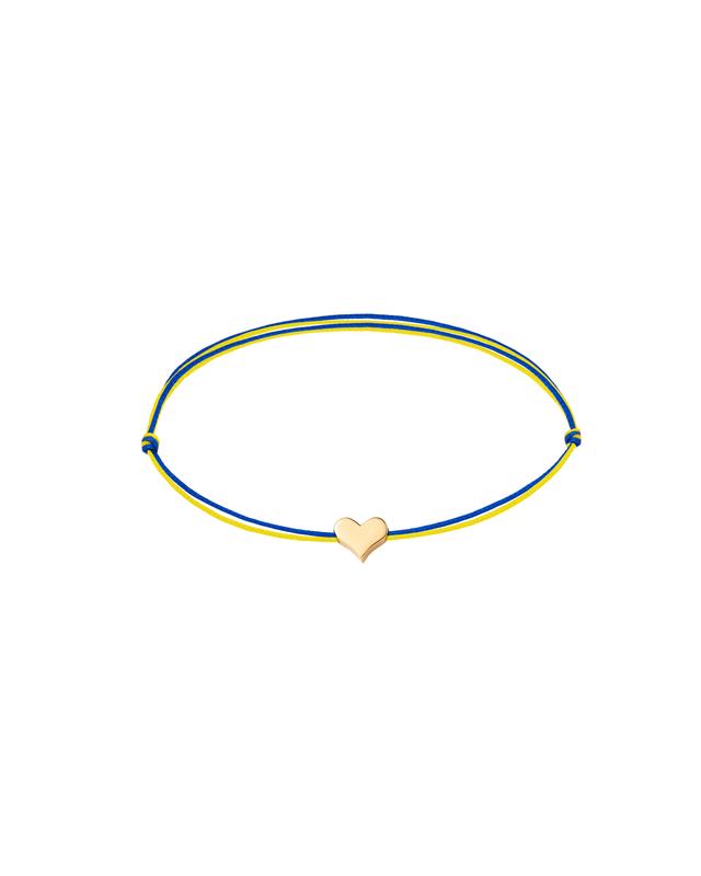 BRACELET WITH A BLUE-YELLOW THREAD AND A GOLD PLATED HEART STERLING SILVER 925