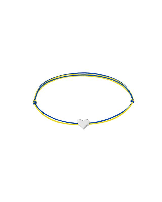 BRACELET WITH A BLUE-YELLOW THREAD AND A WHITE GOLD 14K HEART