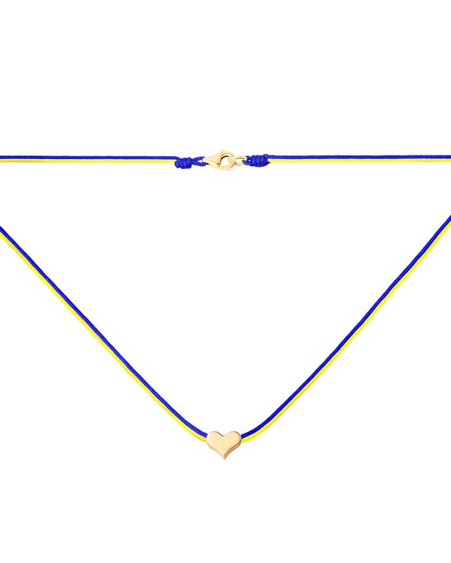 NECKLACE WITH A BLUE-YELLOW THREAD AND A GOLD 14K HEART