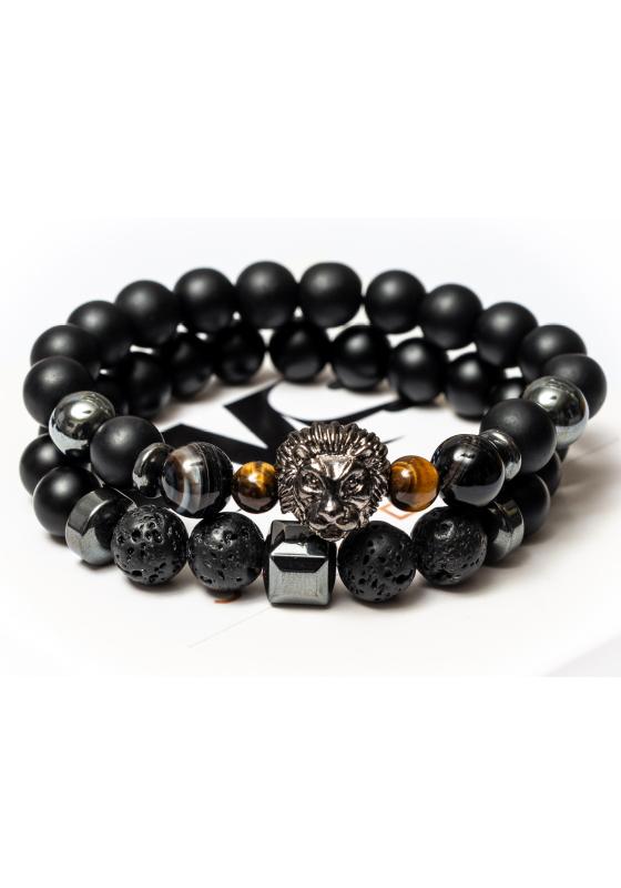 Shungite, hematite, agate, tigers eye, lava double bracelet for men ...