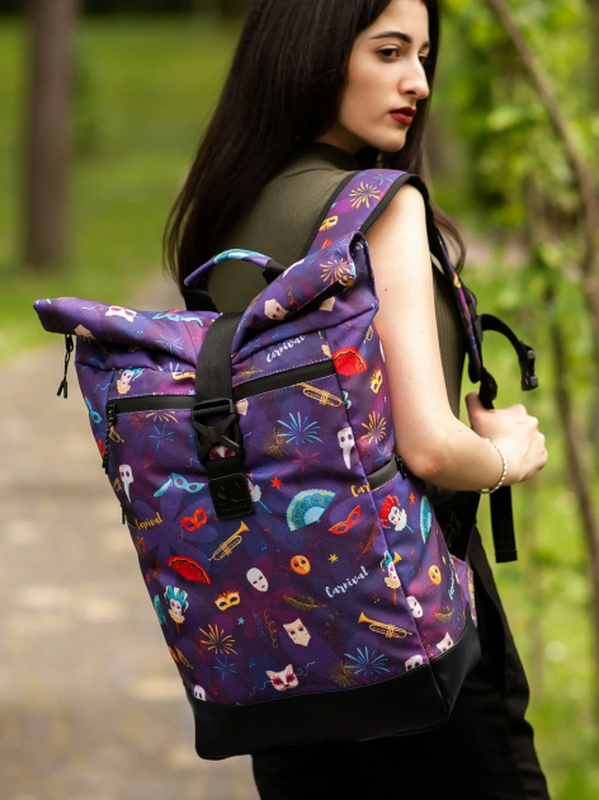 Backpack for women city large, rolltop with a compartment for a laptop up to 15.6",Bounce ar. B37-TW