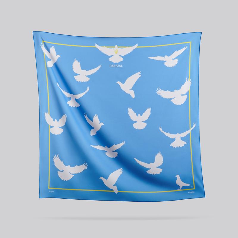 "Birds of peace" scarf Size 70*70cm Shpalta brand silk shawl from Ukraine
