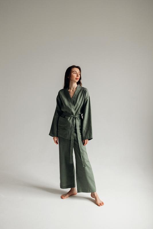 Linen women's kimono suit set with pants