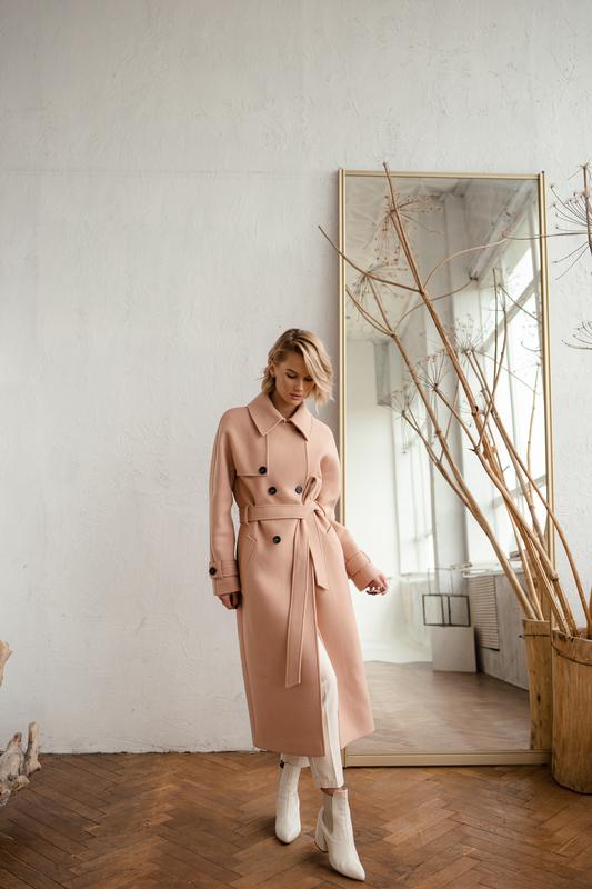 Woman pale pink trench wool coat