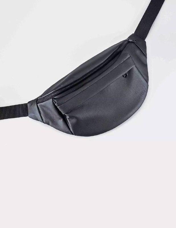 Big black leather bum bag