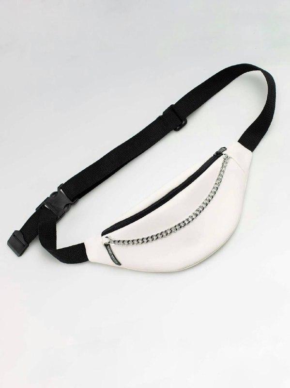 White leather bum bag with chain