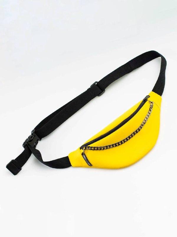 Yellow leather bum bag with chain