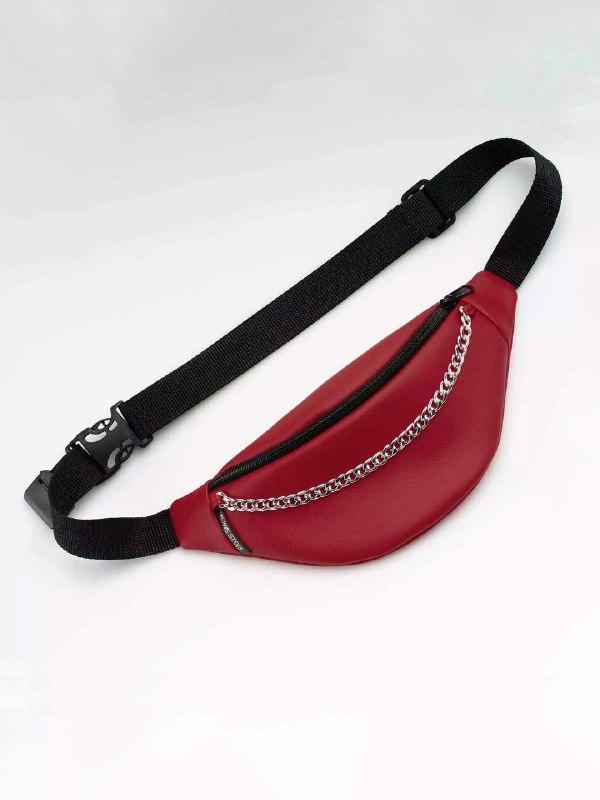 Burgundy leather bum bag with chain