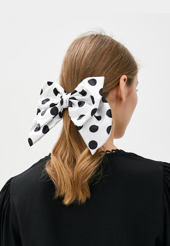 Large white with black polka dots luxury bow - hair accessory from My Scarf