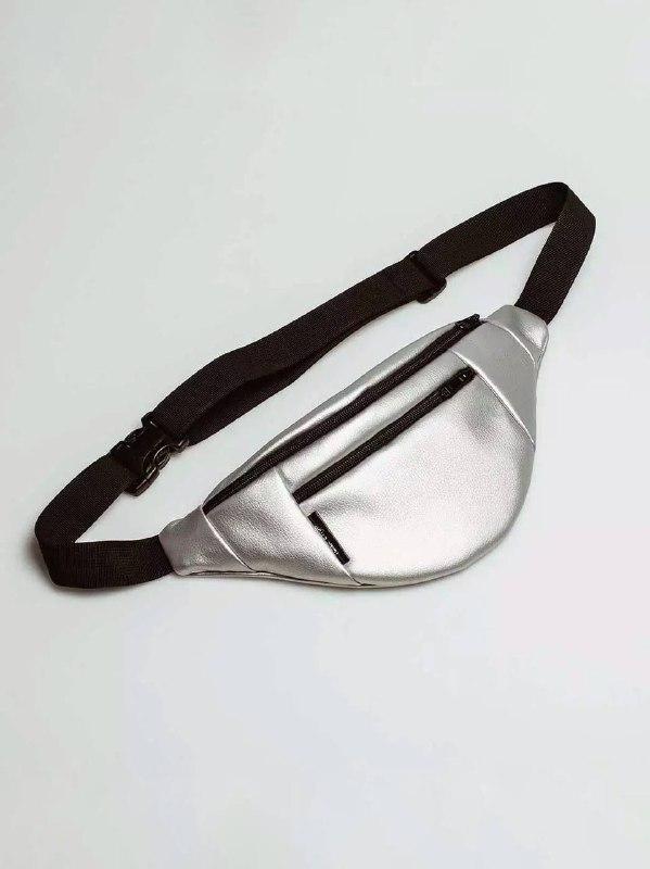 Silver leather bum bag, fanny pack, belt bag